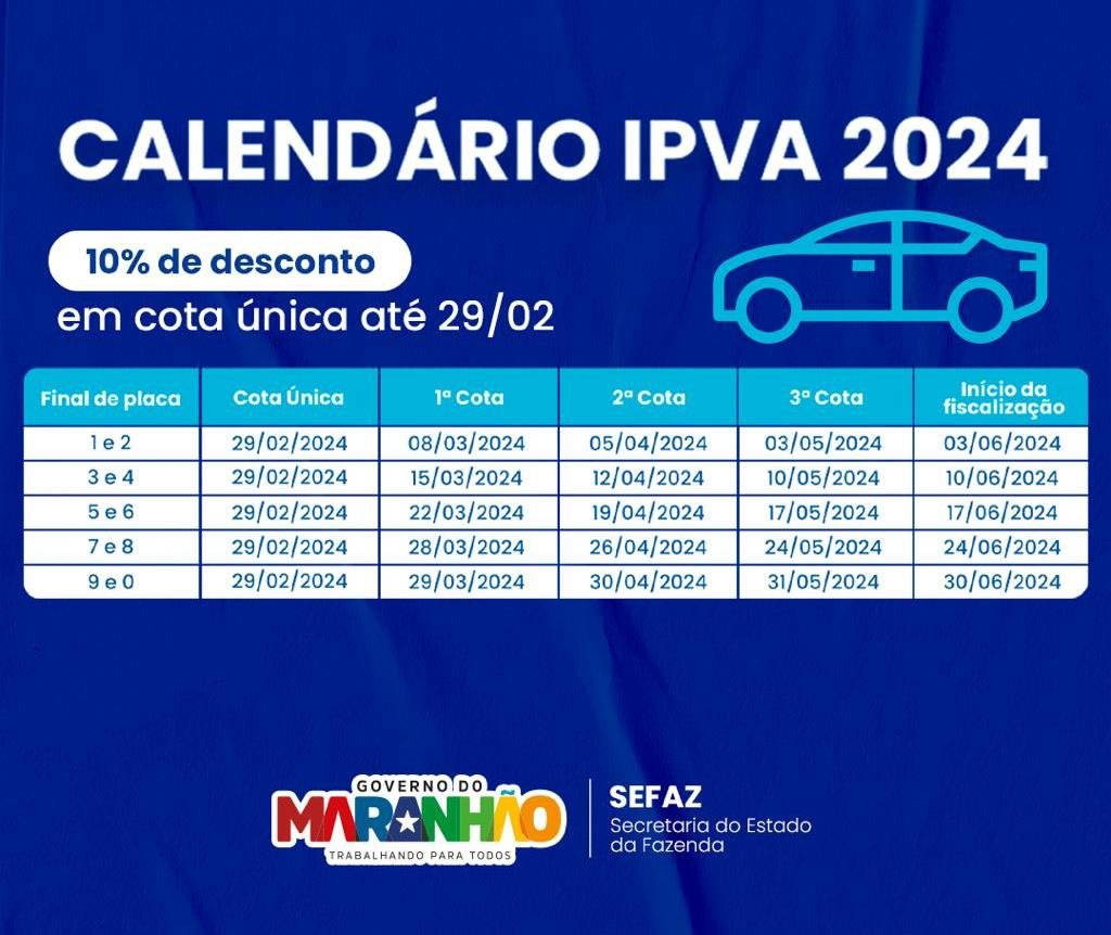 IPVA 2024 Desconto de 10 para pagamento em cota única até 29 de